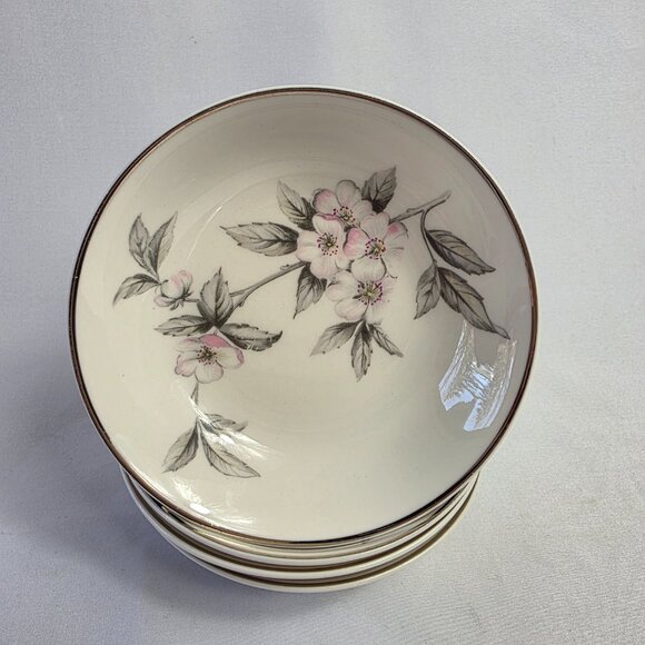FOUR Manor House Spring Glory Fruit Bowls Pink & White Floral Gray Leaves - Picture 2 of 15